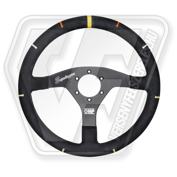 OMP  FLAT STEERING WHEEL IN ALUMINIUM DIAM. 350 MM, BLACK WHIT COLORED STEER. ANGLE.